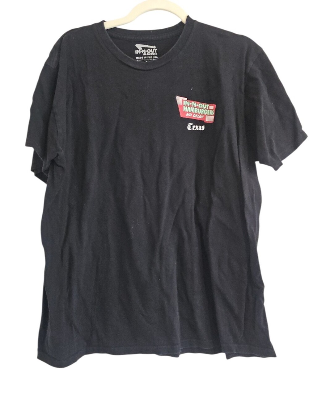 In N Out Burger Texas No Delay Graphic Black 100% Cotton Short Sleeve Large